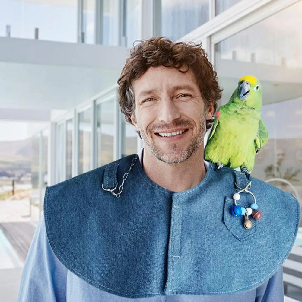 Pet Bird Anti-Scratch Shoulder Protector with Hanging Anklet Toys – Bird Diaper Shawl for Small to Medium Parakeets, Parrots, and Cockatiels