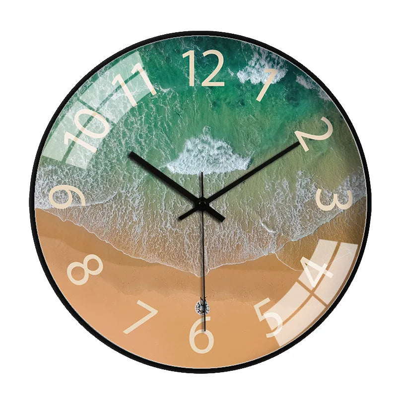 Large Nordic Glass Wall Clock With Beach Scene