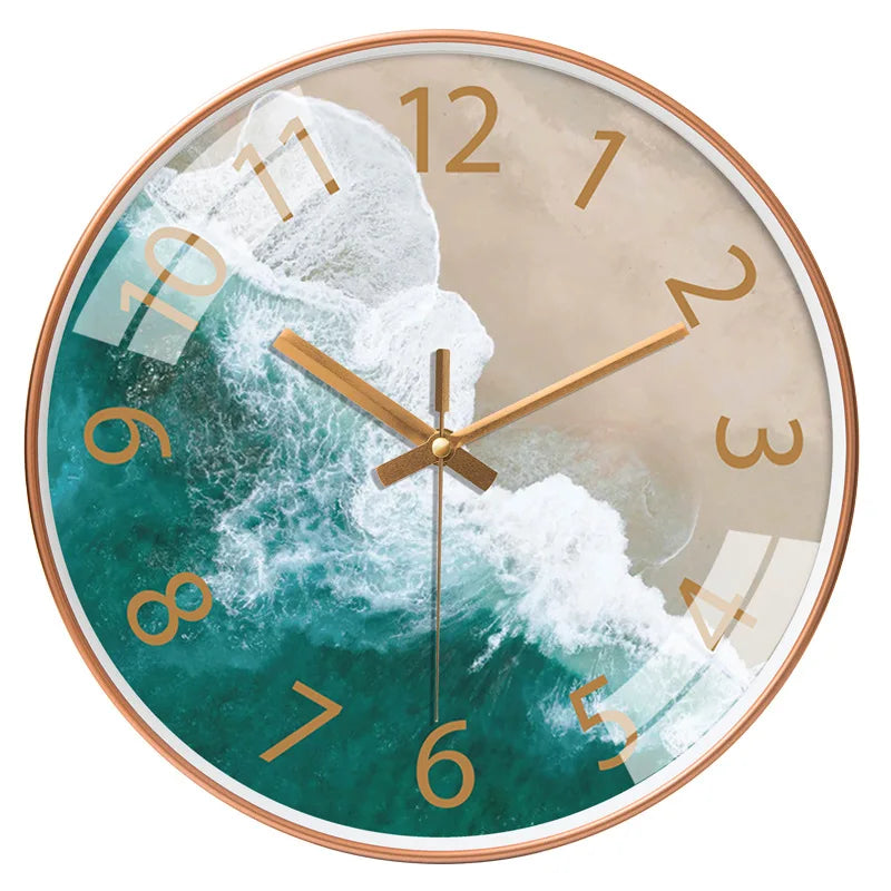 Large Nordic Glass Wall Clock With Beach Scene