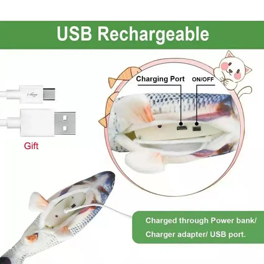 USB Rechargeable Floppy Fish Cat Toy – Realistic 3D Electric Kicker with Motion Sensor, Catnip & Sound – Interactive Chew Toy for Cats and Small Dogs