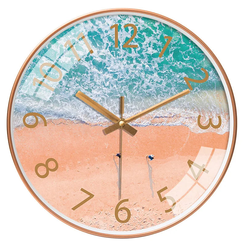 Large Nordic Glass Wall Clock With Beach Scene