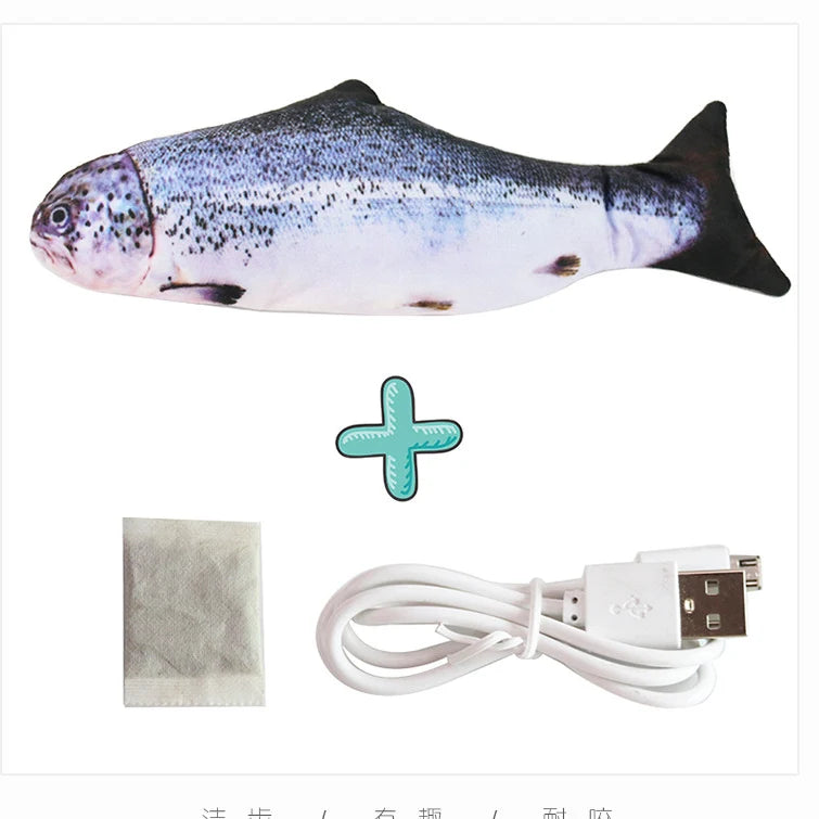 USB Rechargeable Floppy Fish Cat Toy – Realistic 3D Electric Kicker with Motion Sensor, Catnip & Sound – Interactive Chew Toy for Cats and Small Dogs