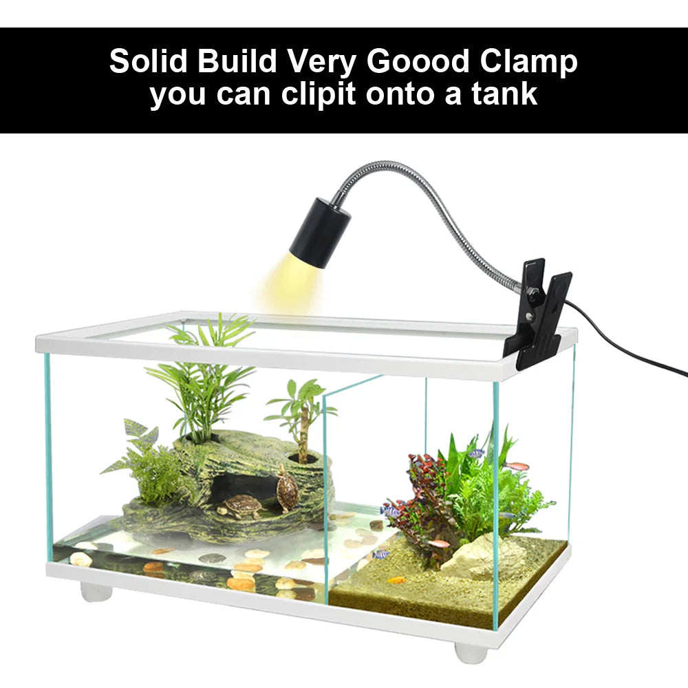 Reptile Heat Lamp Bulb with Clip-On Fixture – Dimmable UVA/UVB Basking Light for Turtles, Tortoises, Lizards & Amphibians with Timer Function
