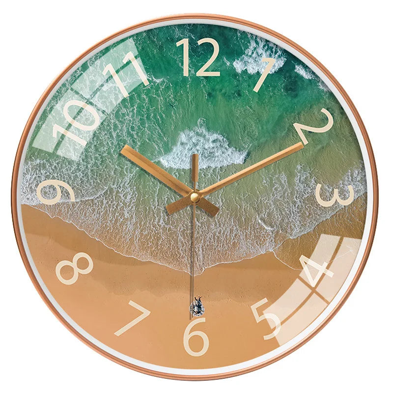 Large Nordic Glass Wall Clock With Beach Scene