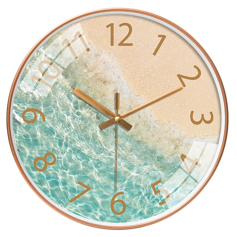 Large Nordic Glass Wall Clock With Beach Scene