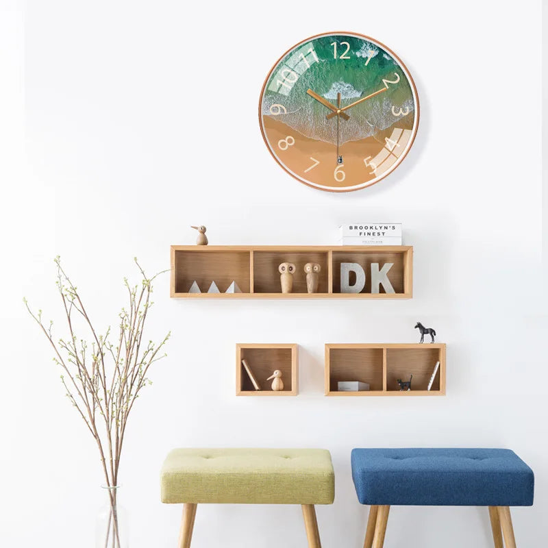 Large Nordic Glass Wall Clock With Beach Scene