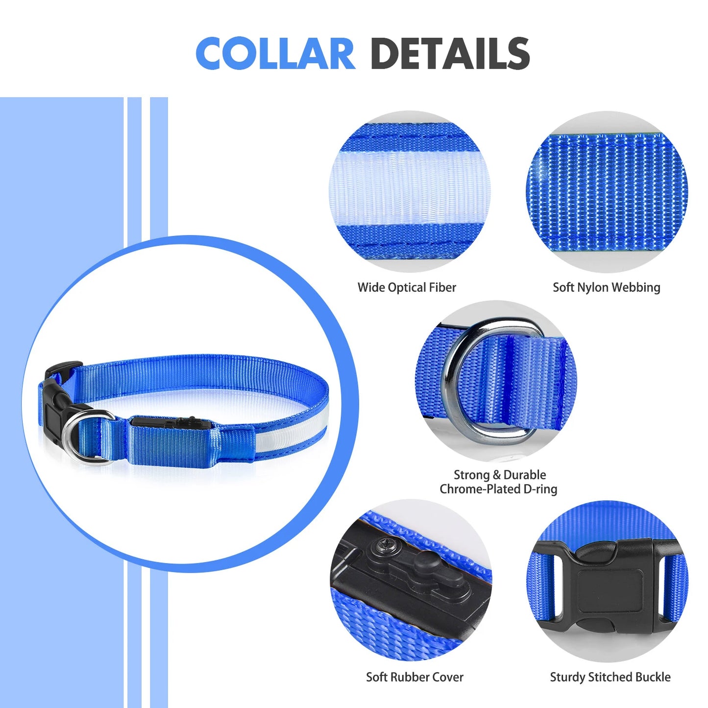 Waterproof, Luminous, Glow-in-the-Dark Collar for Nighttime Pet Visibility