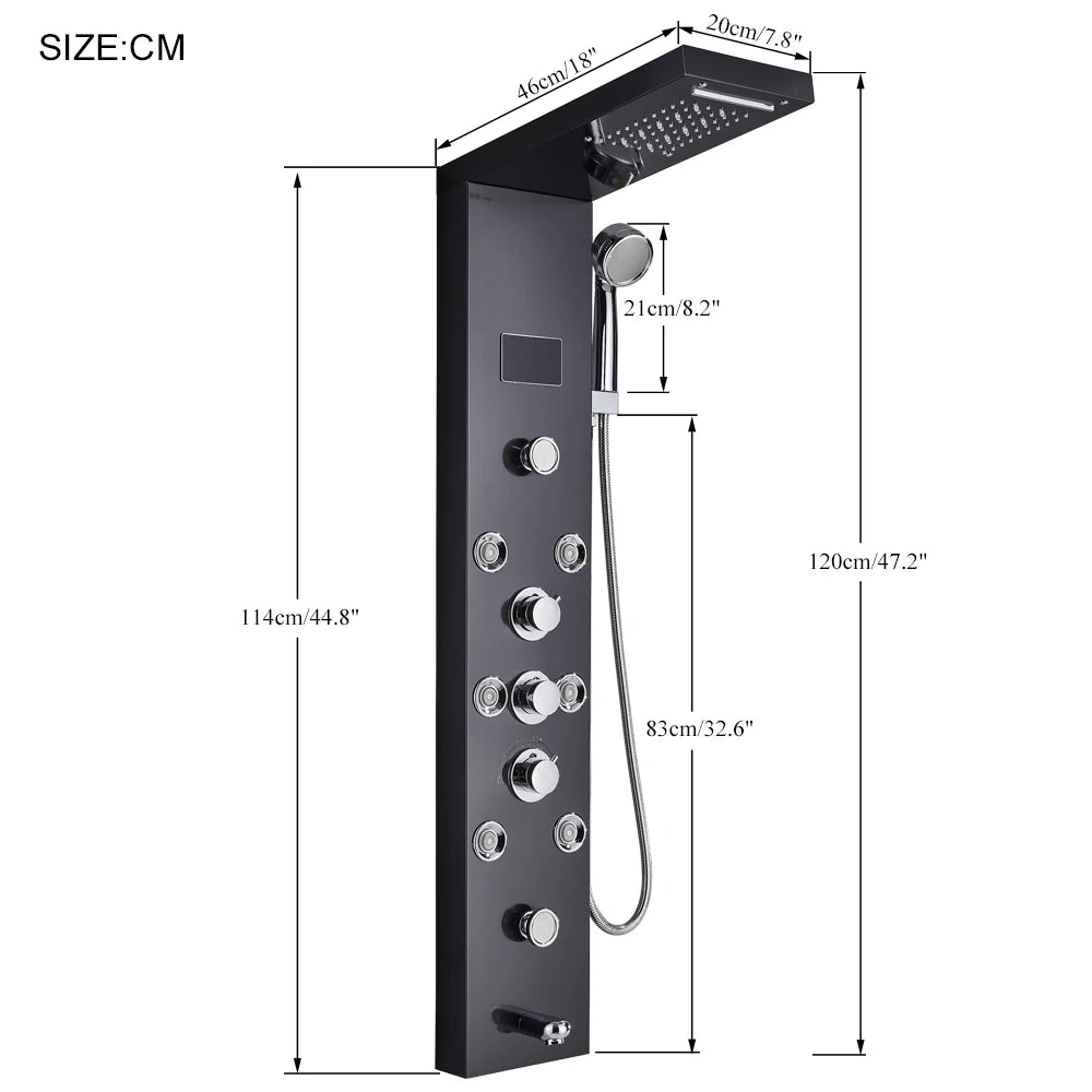 LED Shower Panel Tower System with Waterfall & Rainfall – Digital Display SPA Shower Faucet Set with Massage Jets & Mixer Tap