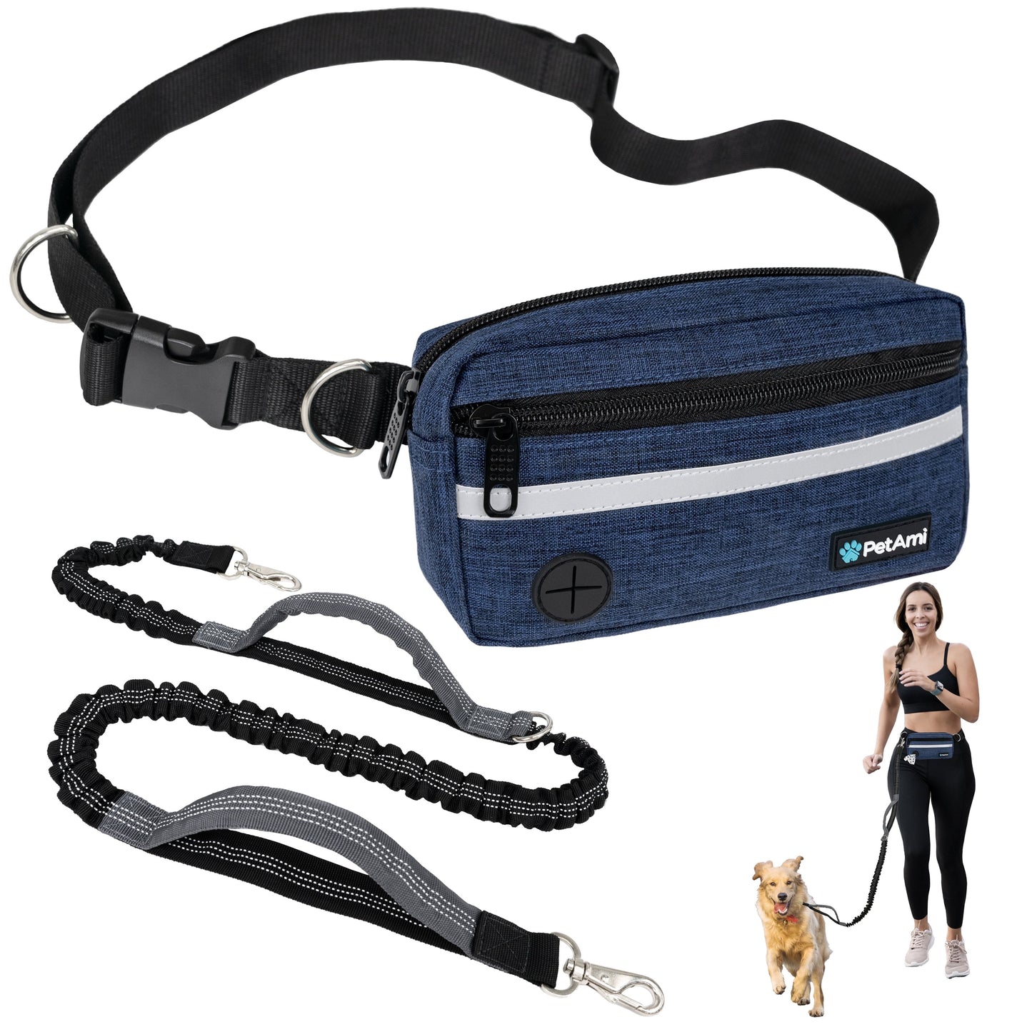 Hands-Free Dog Leash with Waist Belt – Jogging & Walking Leash with Pouch and Poop Bag Dispenser