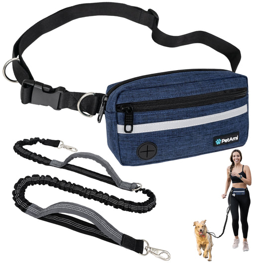 Hands-Free Dog Leash with Waist Belt – Jogging & Walking Leash with Pouch and Poop Bag Dispenser