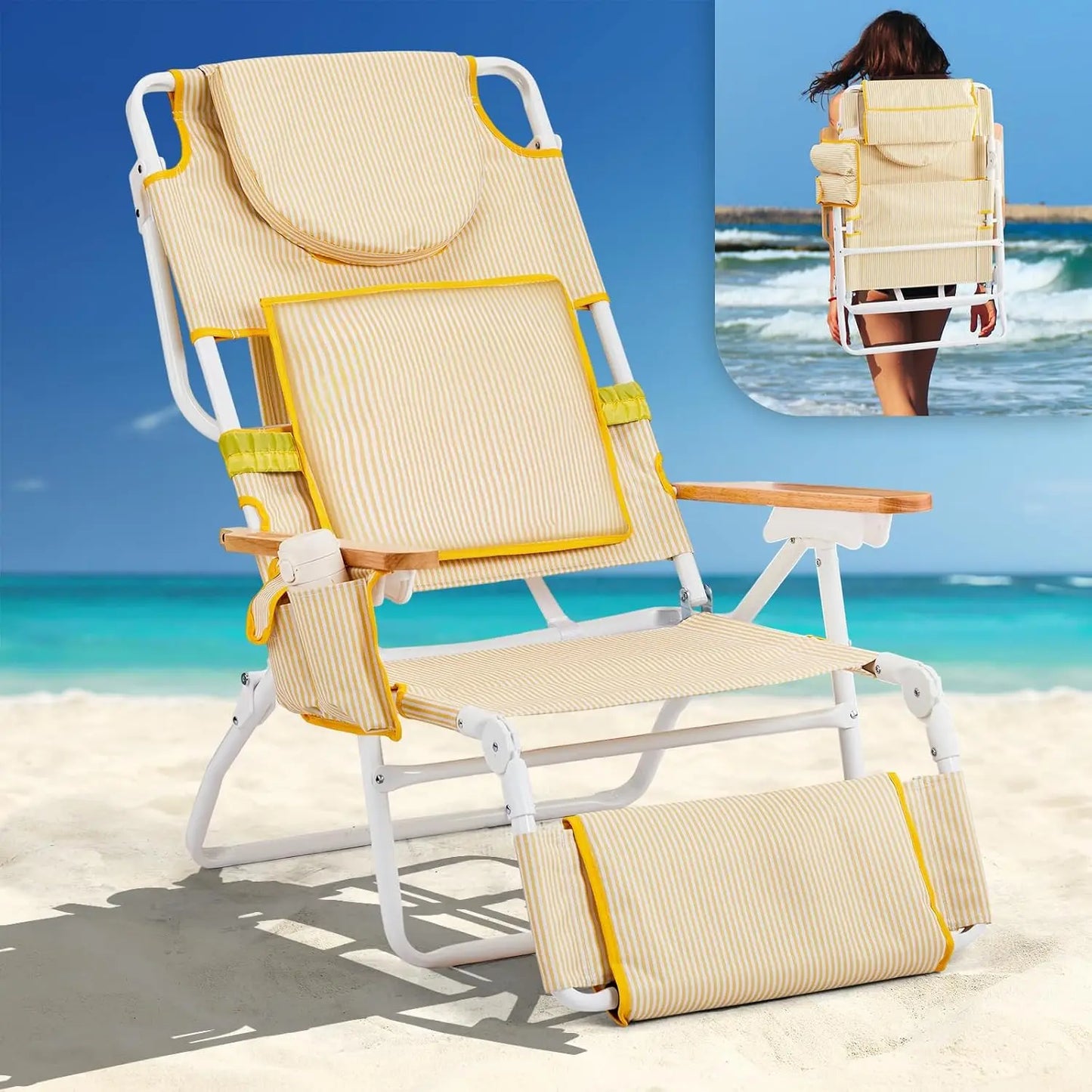 Deluxe 3-in-1 Beach Lounge Chair with Face Hole – Reclining Tanning Chair with Footrest, Cup Holder & Storage Bag – Portable Foldable Sunbed for Outdoor, Pool, Patio, and Beach