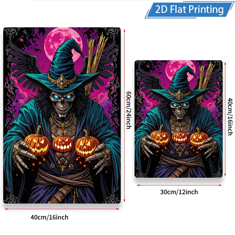 Halloween Wall Tapestry – Gothic Skull Witch with Pumpkins, Spooky Horror Décor for Home, Bedroom, or Party