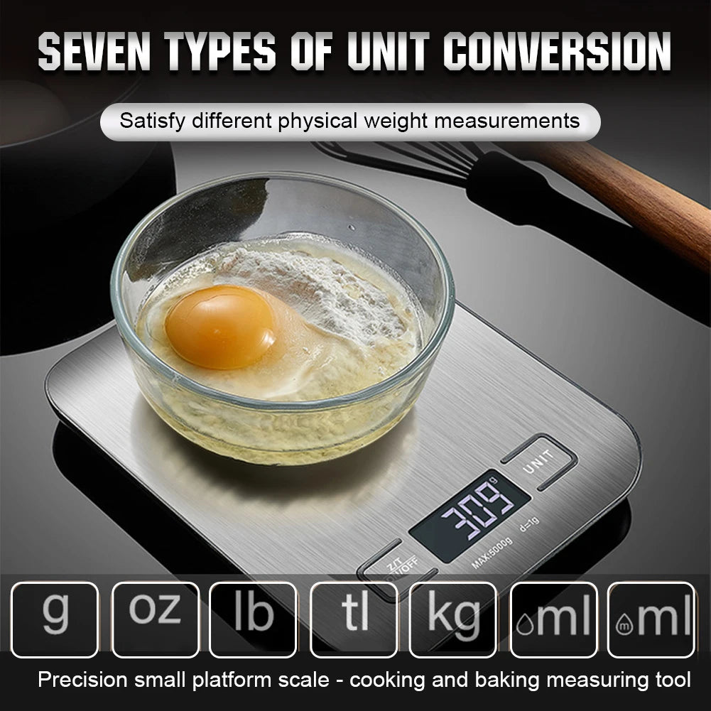 10kg Kitchen Digital Scale – USB Rechargeable Stainless Steel Electronic Scale with LCD Display for Food, Snacks, Baking & Jewelry