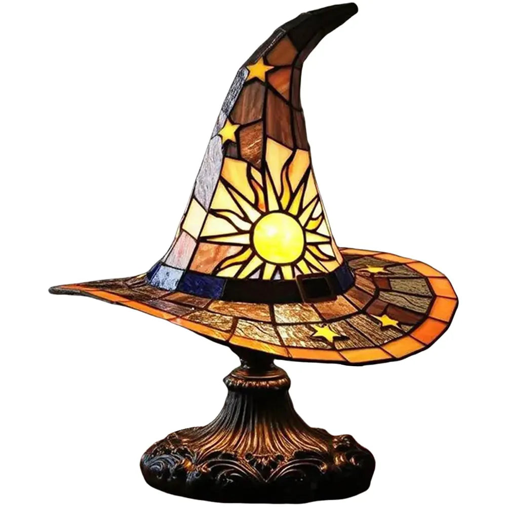 Stained Glass Witch Hat Lamp – LED Resin Witch Hat Light Ornament, USB Powered Home & Bedroom Decoration