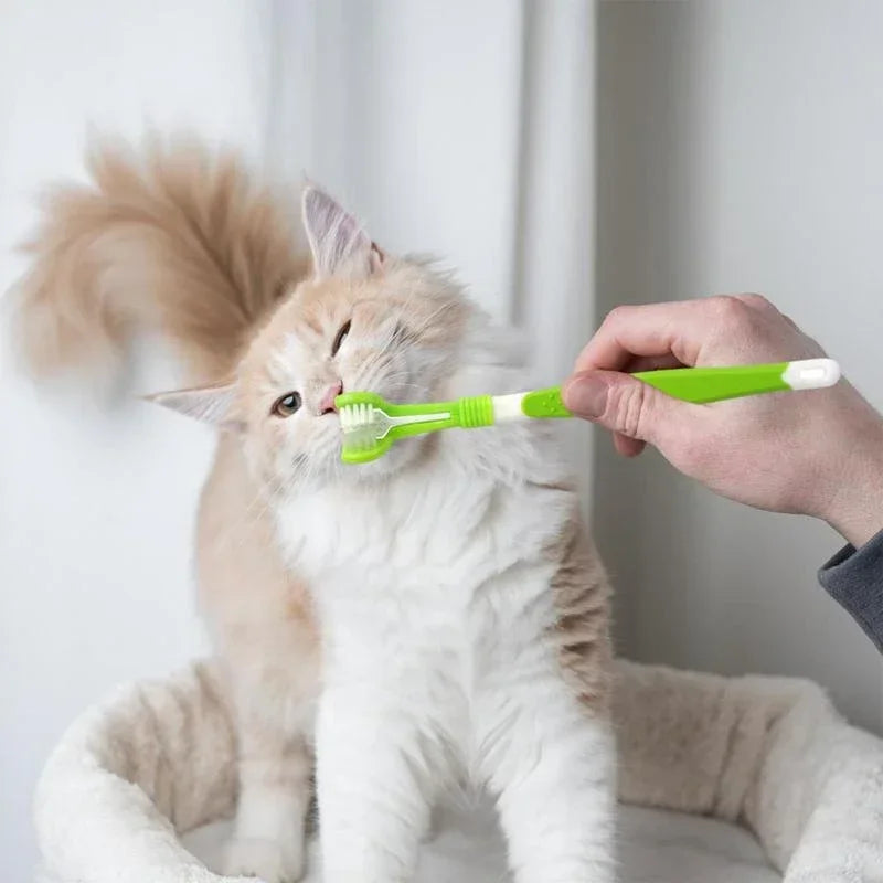 3-Sided Pet  Plastic Toothbrush - Easy Bad Breath & Tartar Removal for Dogs & Cats