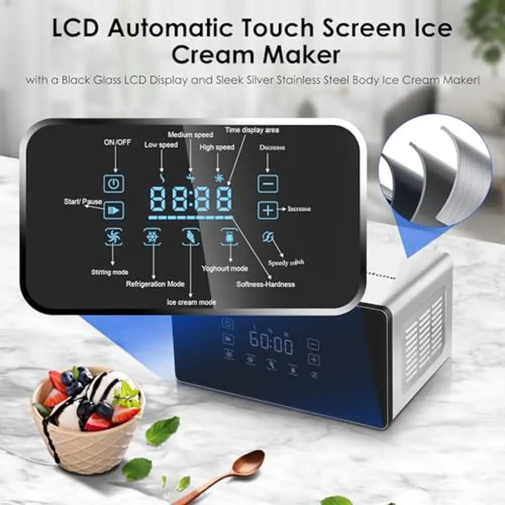 Automatic Ice Cream Maker with Compressor – 1.6 Quart Soft Serve & Gelato Machine, Touch LCD, 4 Modes, Adjustable Hardness & Speed