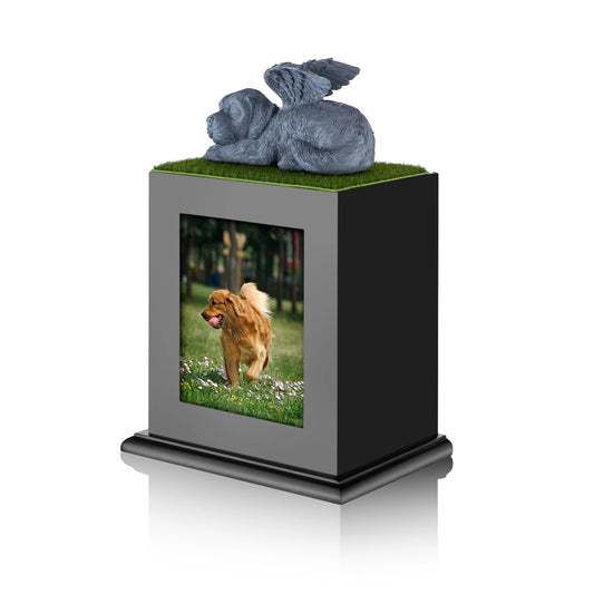 Pet Cremation Urn – Wooden Keepsake Memorial Photo Box for Large Dog Ashes