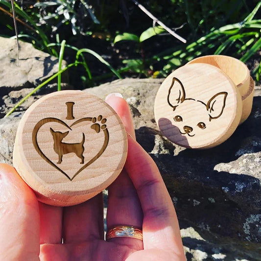 Dog Printed Wooden Carved Dog Memorial Box - Urn Memorial Gift for Dog Lovers