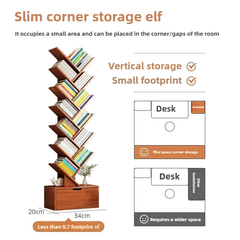 Standing Wooden Storage Rack Bookshelf