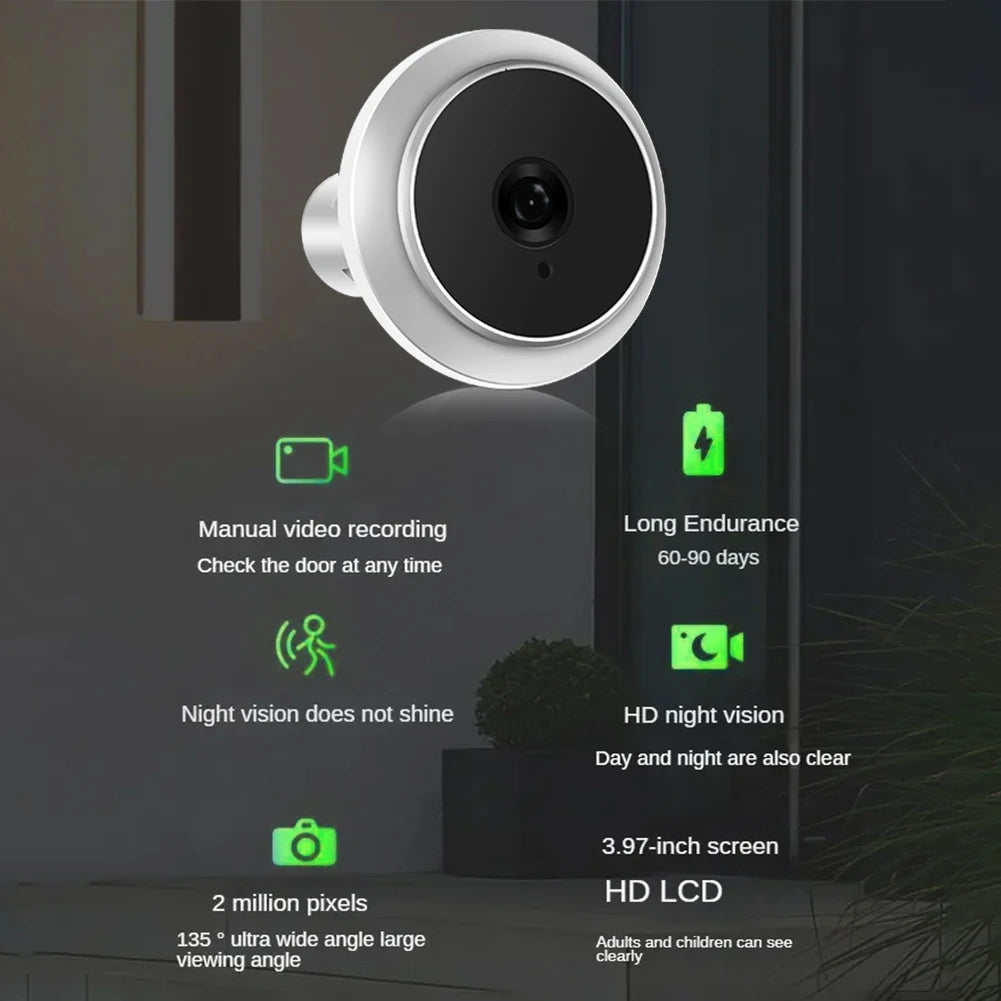 3.97-Inch Digital Door Viewer Peephole Camera – Electronic Magic Eye with Photo & Video Recording, Home Safety Viewfinder for Front Door Security