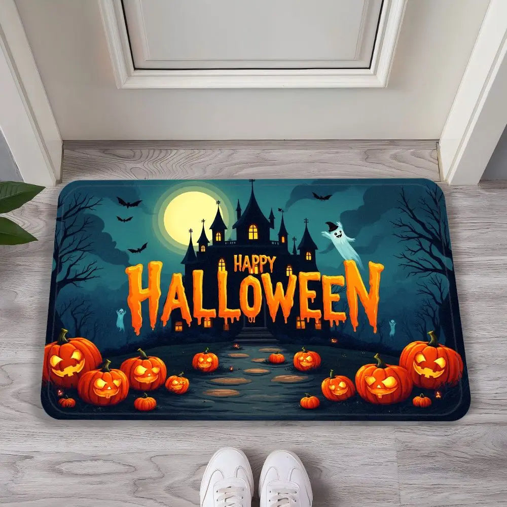 Ghost Castle Halloween Flannel Decorative Carpet – Anti-Slip & Comfortable Home Decoration for the Entrance Foyer