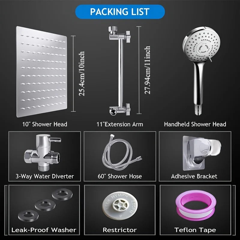 Chrome-Plated Concealed Stainless Steel Shower Set with Pressurized Top Spray & Extended Lever Arm – Bathroom Toilet Spray Kit