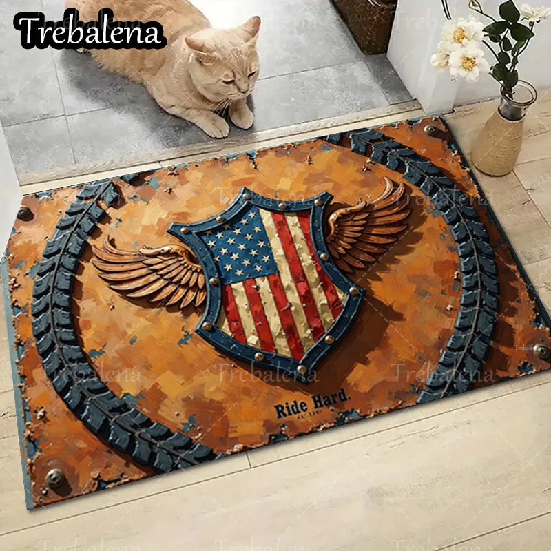 1pc Welcome Door Mat – American Flag Eagle Shield Patriotic Floor Mat