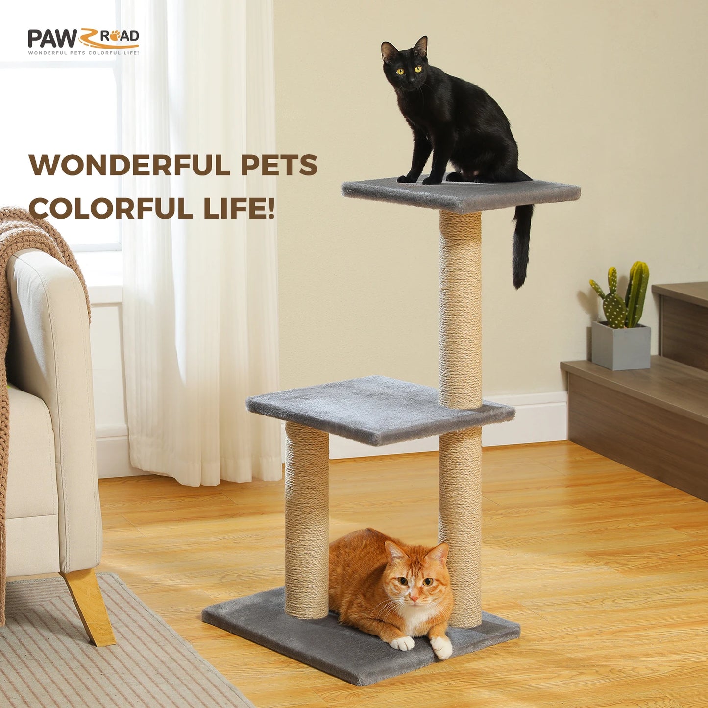 CozyCat™ 2-in-1 Cat Tree Tower – Indoor Cat Activity Center with Scratching Posts, Big Hammock & Removable Top Perch (Grey)