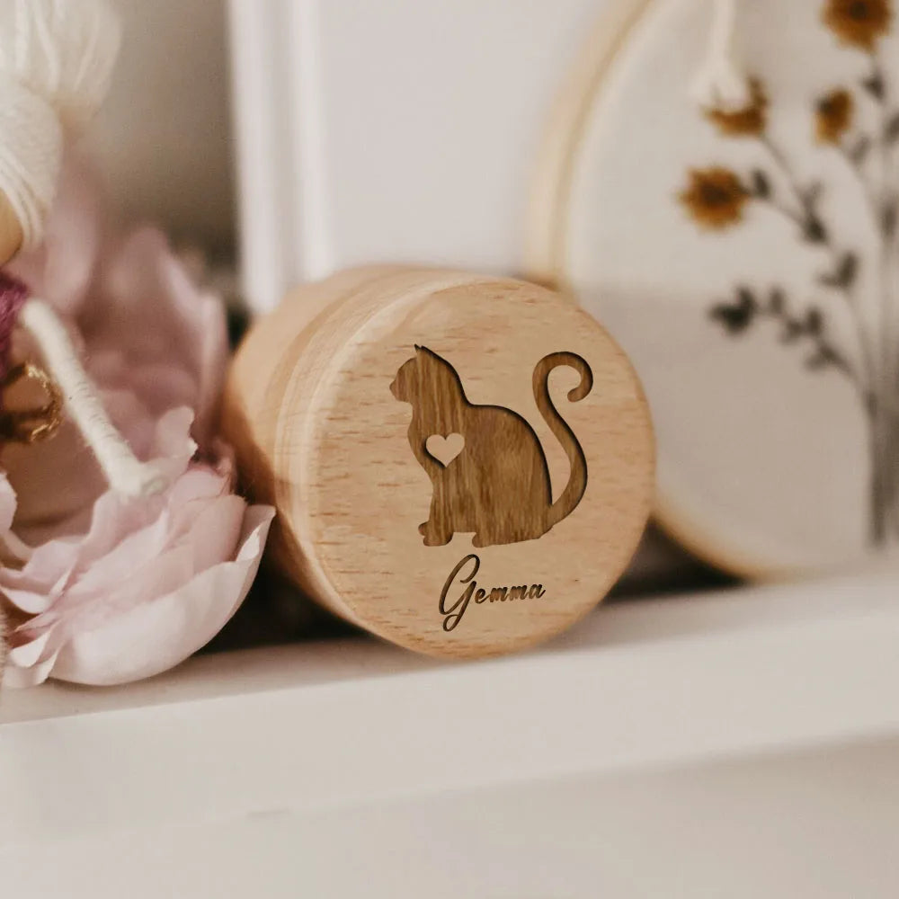 Wooden Carving Custom Name Cat Butterfly Storage Box