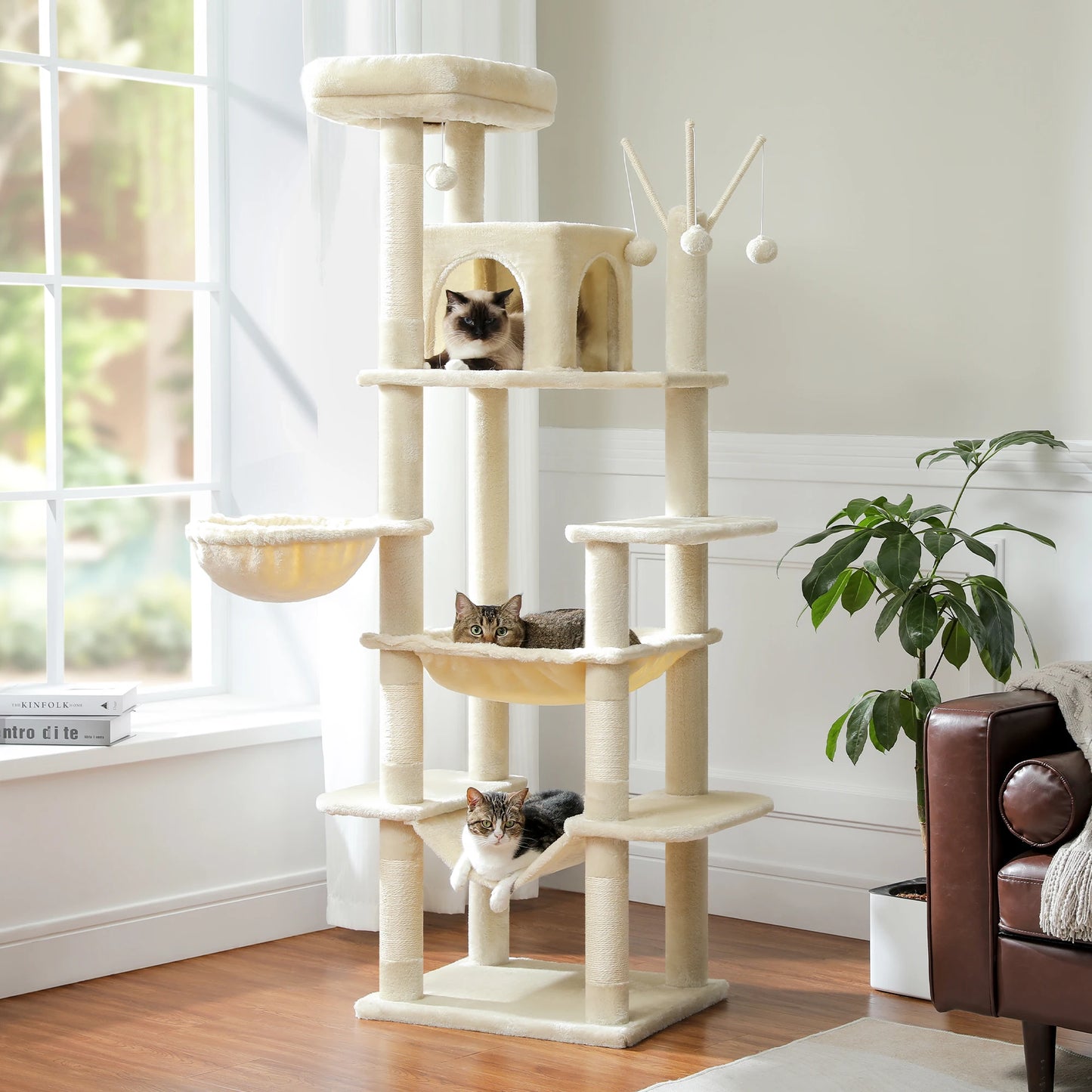 Large Cat Indoor Tree Tower with Super Big Hammock, Climbing Trees and Scratching Post