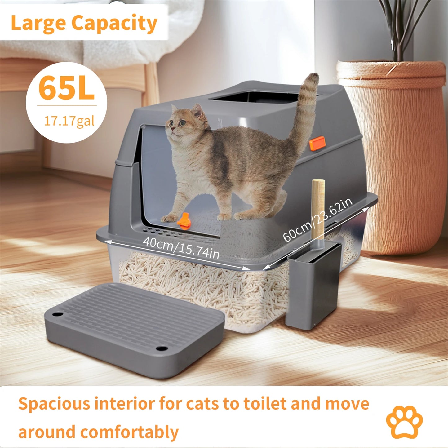 Enclosed Stainless Steel Cat Litter Box with Lid – Extra Large High-Walled Metal Tray for Big Cats & Kittens