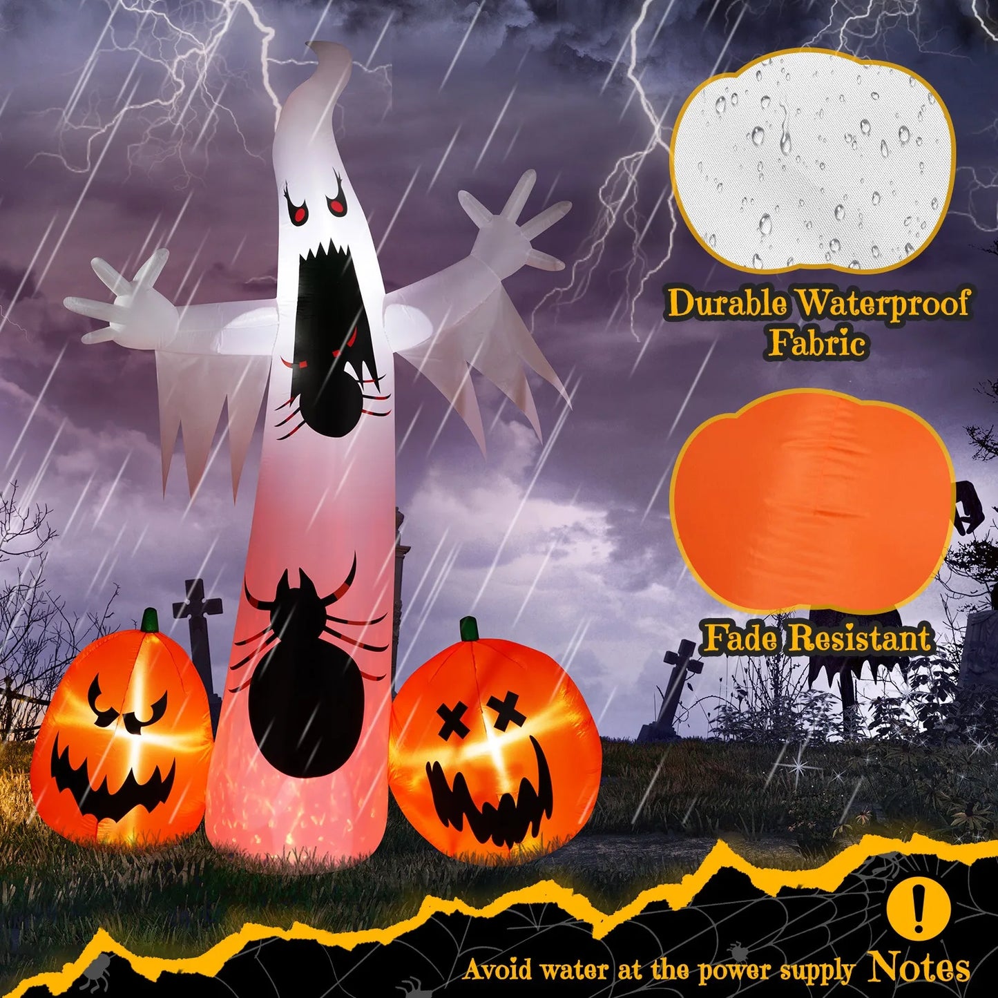 11.8FT Inflatable Halloween Ghost & Pumpkin – Giant Blow Up Yard Decoration with LED Lights, Weather-Resistant, Indoor/Outdoor Halloween Decor