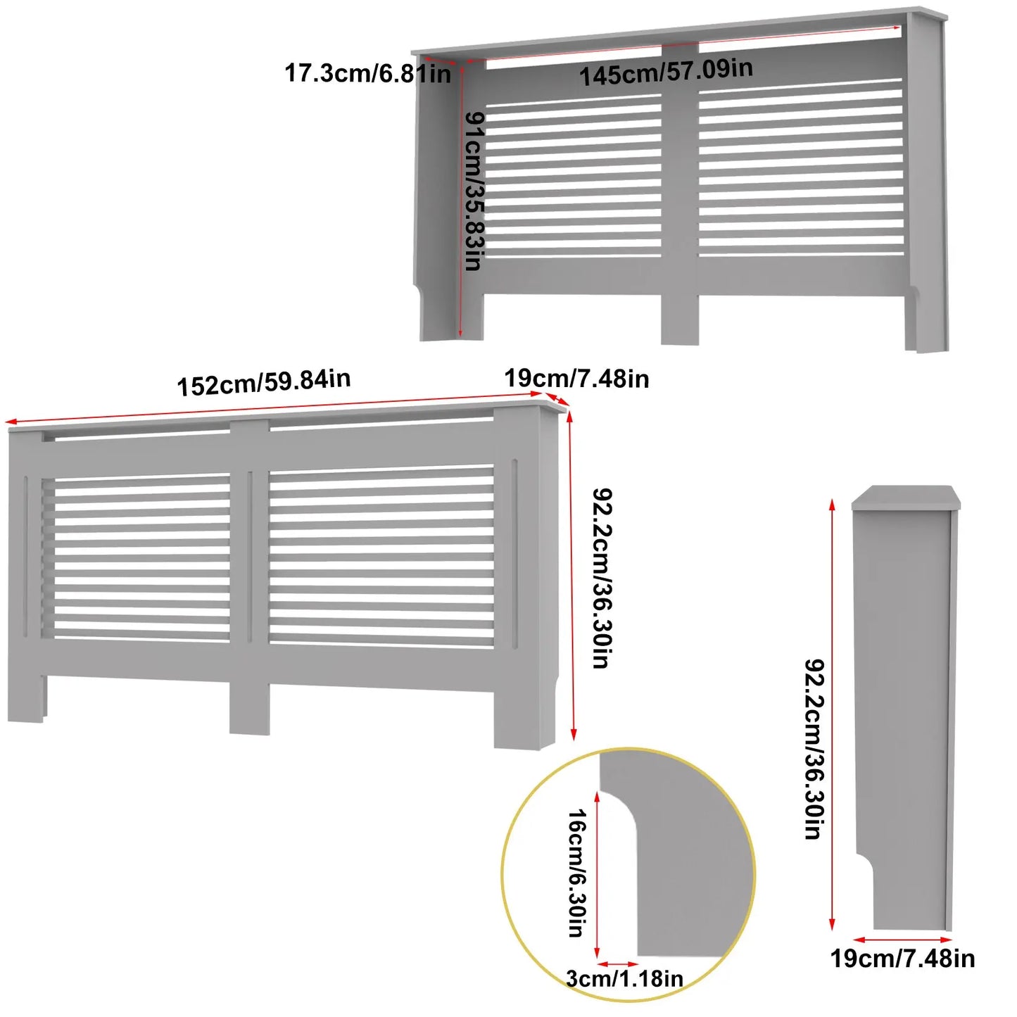 Extra Tall 92CM Radiator Cover MDF Cabinet Grill Shelf Fence Panel Barrier