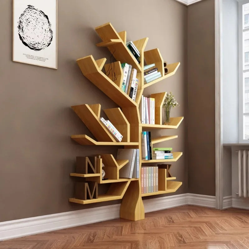 Creative Solid Wood Art Tree Shaped Bookshelf Storage Rack