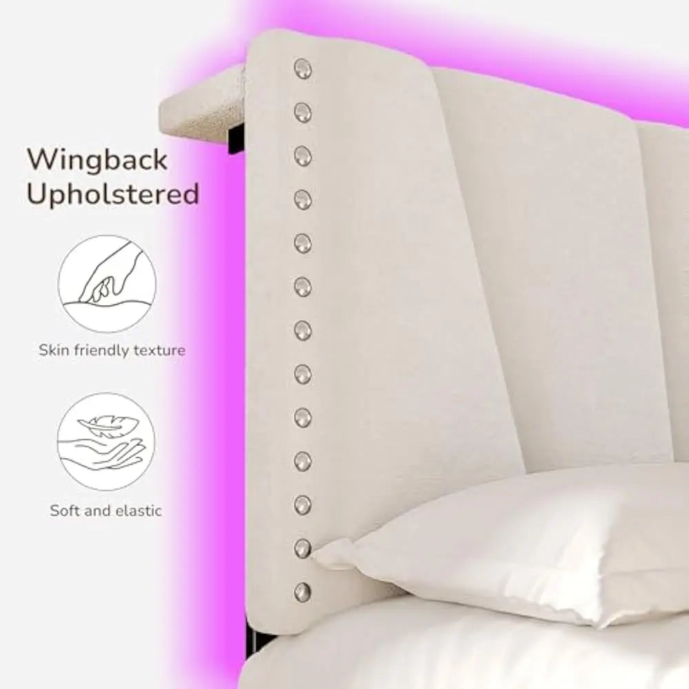 LED Velvet Bed Frame with Storage Headboard & Charging Station – Modern Upholstered Platform Bed with Sturdy Wood Slats, No Noise, Easy Assembly