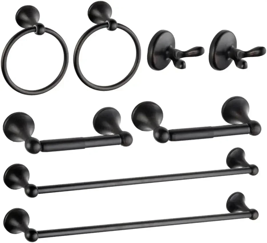 8-Piece Wall Mounted Bathroom Accessory Set – Adjustable Towel Bar, Towel Ring, Toilet Paper Holder, Robe Hooks & More