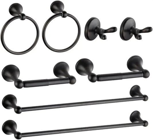 8-Piece Wall Mounted Bathroom Accessory Set – Adjustable Towel Bar, Towel Ring, Toilet Paper Holder, Robe Hooks & More