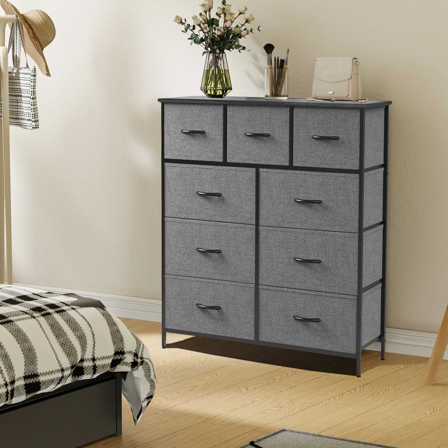 JHK Tall Dresser with 9 Fabric Storage Drawers — Bedroom Wardrobe Organizer for Adults & Kids