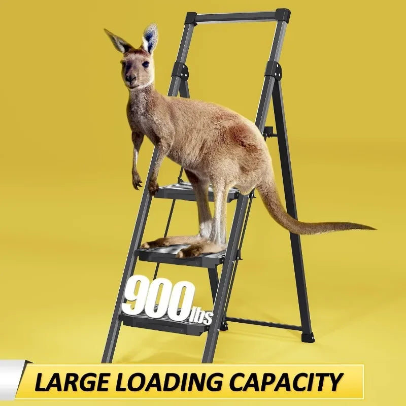 Step Ladder Folding – Heavy-Duty 900lbs Capacity with Anti-Slip Wide Pedals & Handrails, Lightweight Household Ladder, Certified for Safety