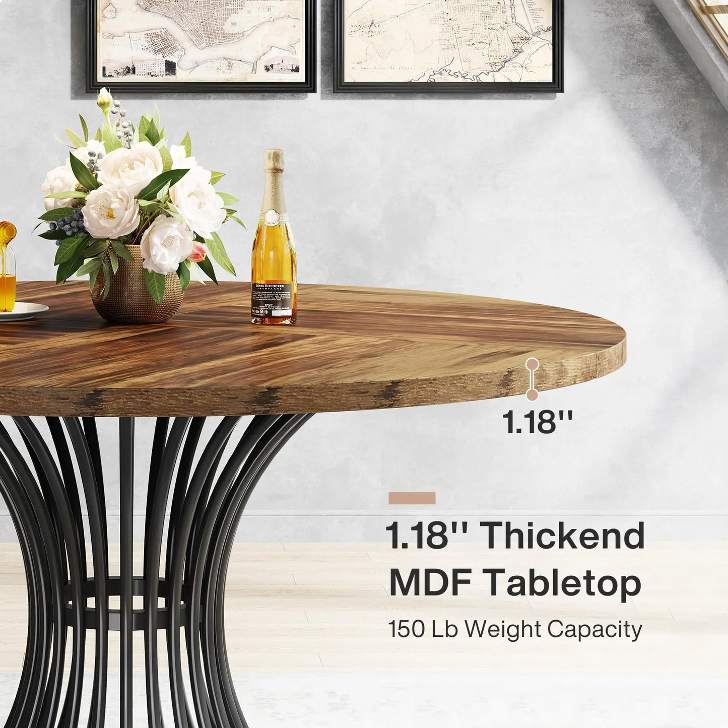 Tribesigns 47-Inch Round Dining Table for 4-6 People – Farmhouse Industrial Kitchen & Dining Room Table