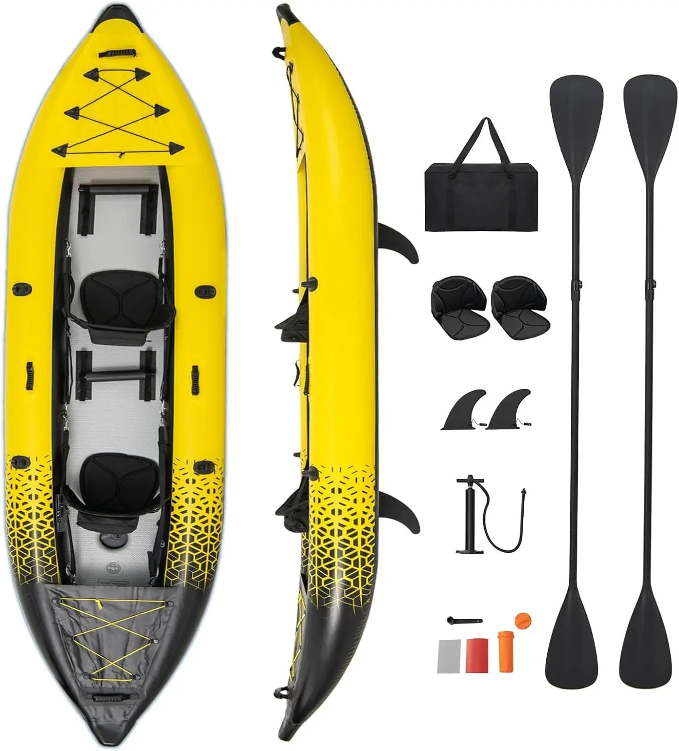 12.5FT Inflatable 2-Person Kayak Canoe – Heavy-Duty Drop-Stitch Floor, 507 lbs Capacity, Adjustable Seats, Paddles, Pump & Carry Bag Included