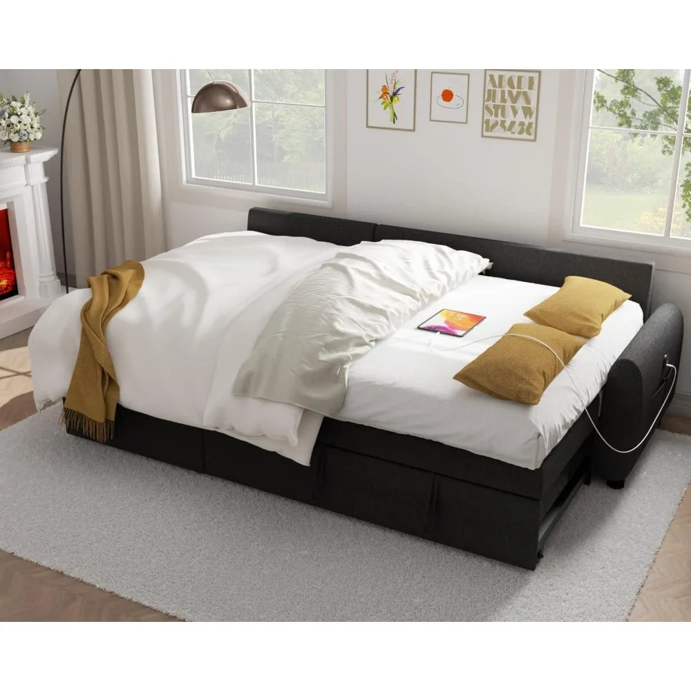 87" Sectional Sleeper Sofa Couch with Reversible Storage Chaise