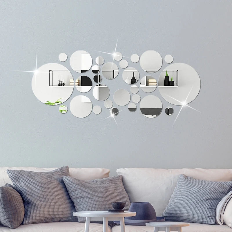 26pcs Round Acrylic Mirror Self-Adhesive Removable  Wall Decor / Stickers