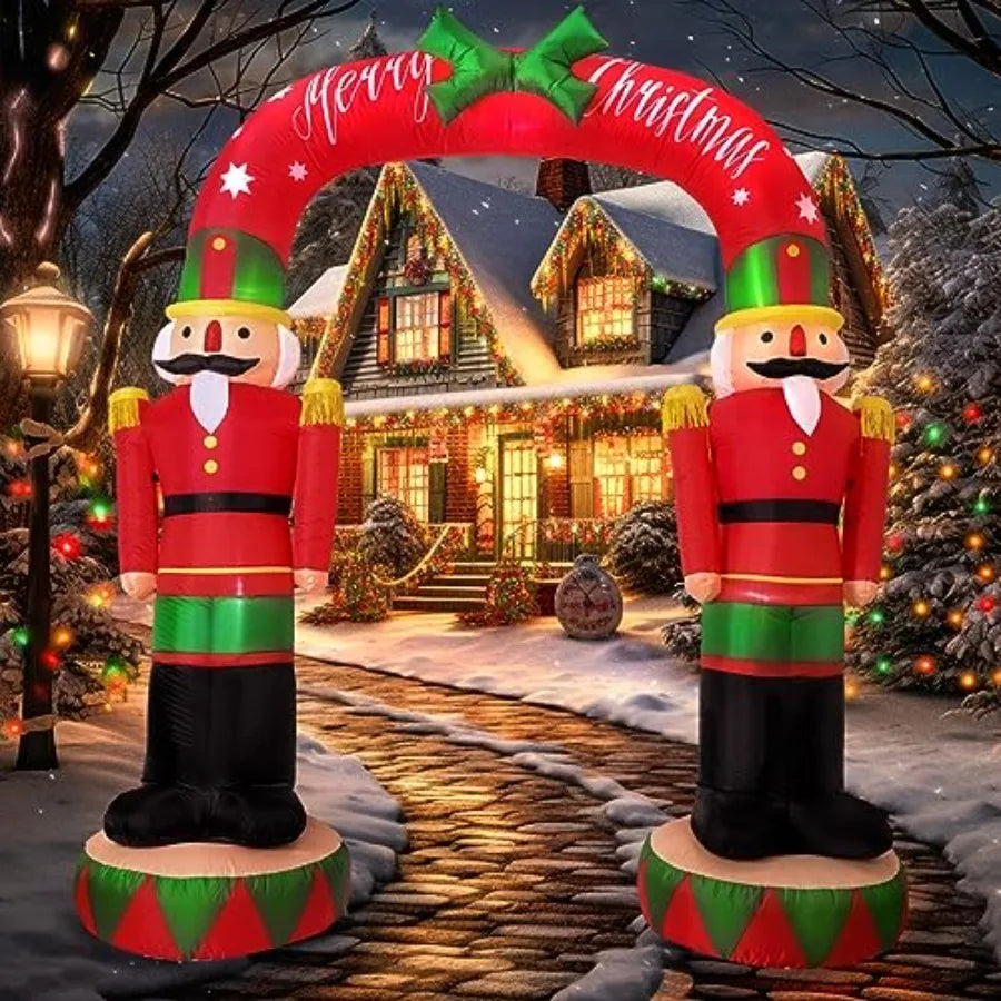 8FT Christmas Inflatable Nutcracker Soldier Archway with Built-in LED Lights for Outdoor Holiday Decor