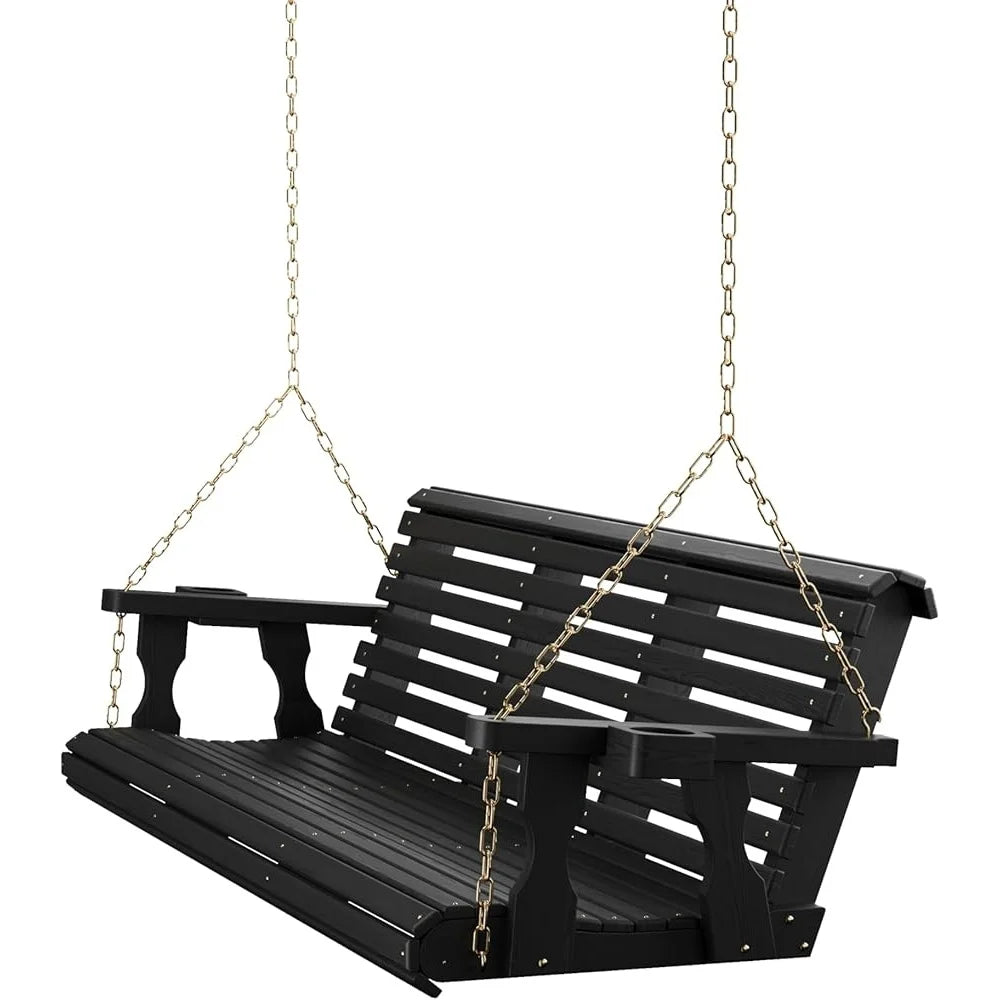 6-Foot Heavy-Duty Wooden Porch Swing – Handcrafted Rollback Design with Cup Holders & Contoured Lumbar Support – USA Made Outdoor Furniture