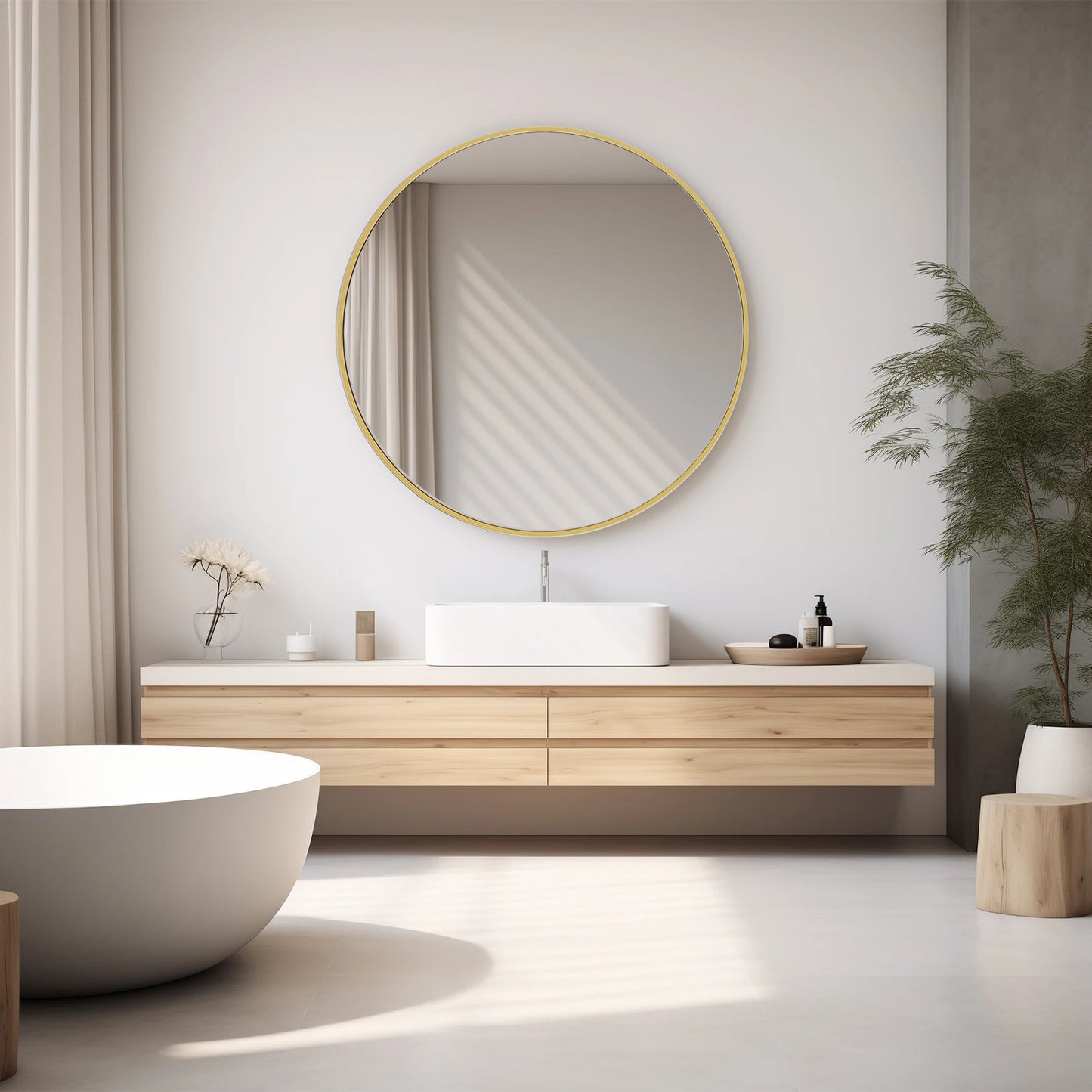 JHK Large Gold Round Vanity Framed Mirror for Wall