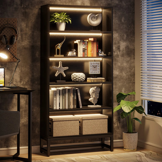 Large Heavy Duty Bookcase 70.8” with LED Lights