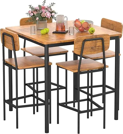 5-Piece Counter Height Dining Table Set with 4 Bar Stools – Space-Saving Square Table and Chairs for Kitchen, Dining Room, Apartment