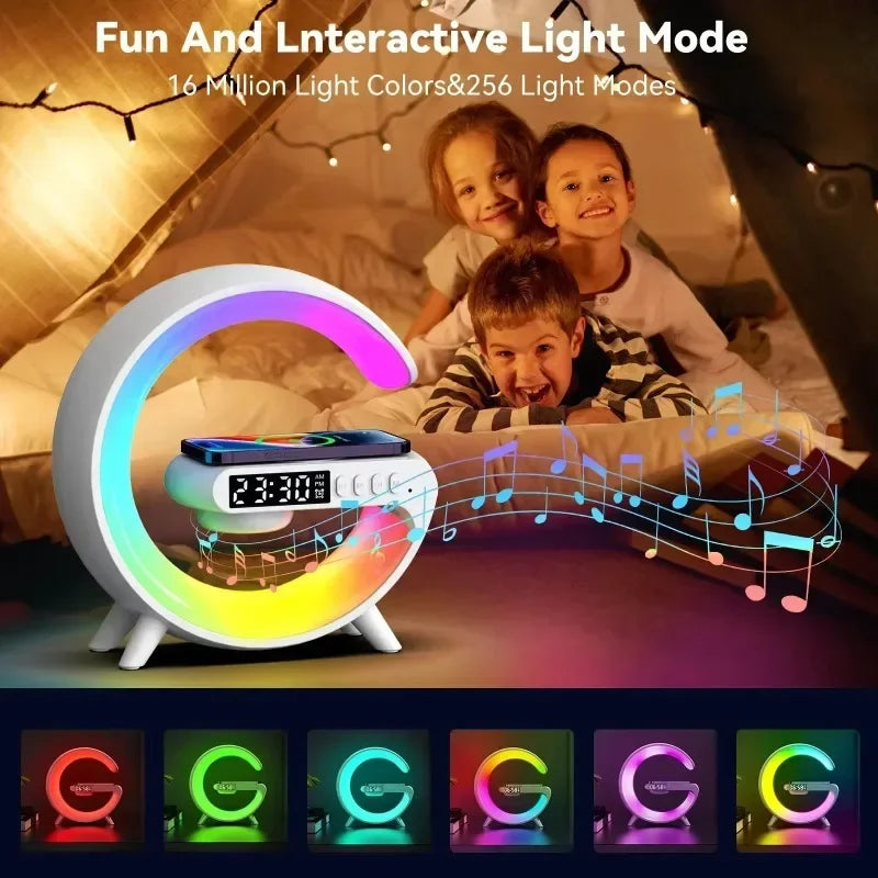 5.9" Wireless Charger Bluetooth Speaker with RGB Light – Fast Charging Stand, Clock, TF Support, Desktop Lamp for iPhone & Samsung