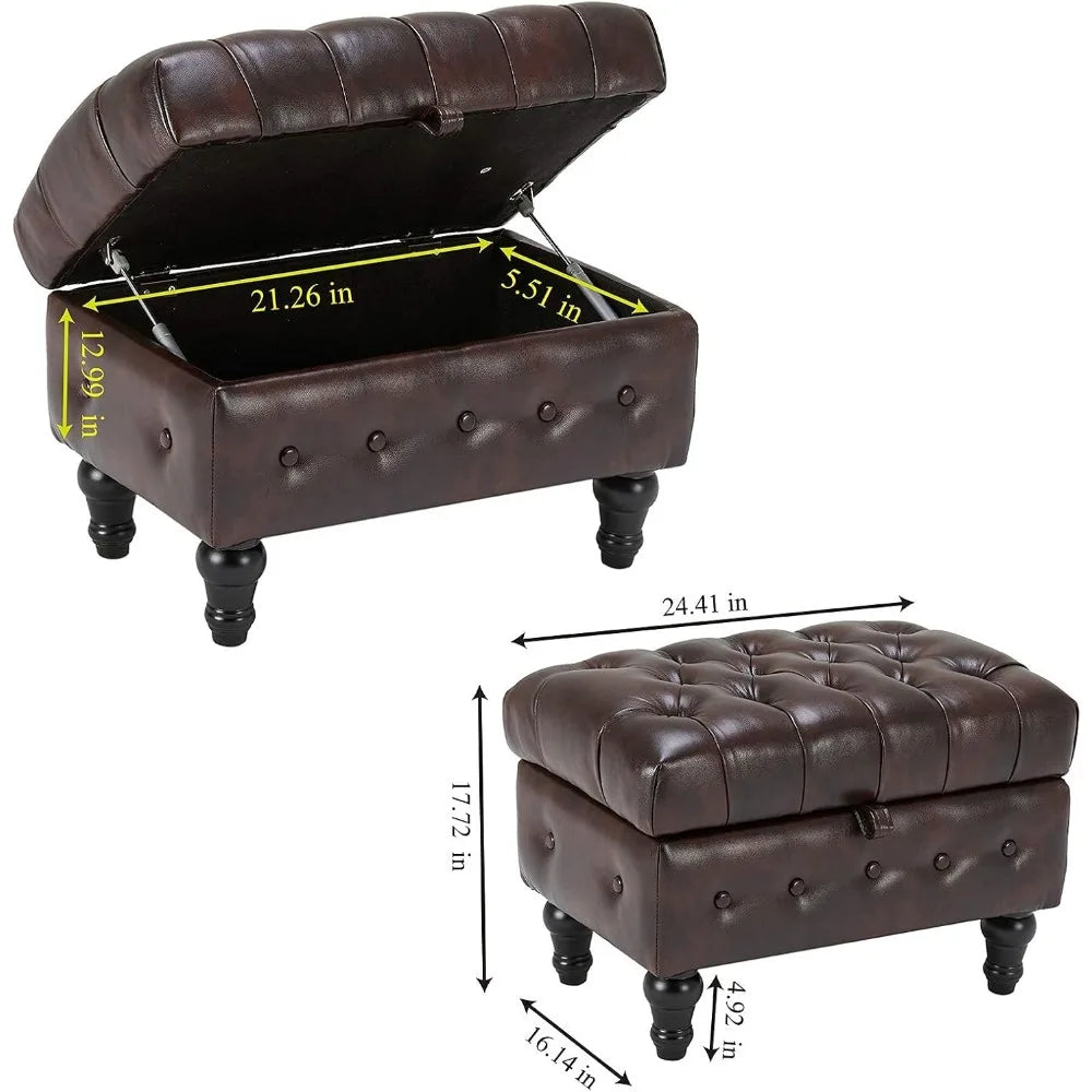 Modern Button-Tufted Storage Ottoman – PU Fabric Footstool with Hidden Storage for Living Room, Bedroom & Entryway